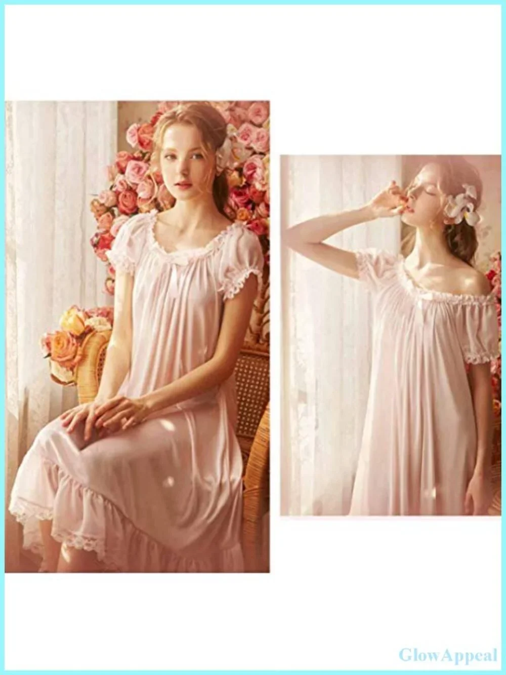 Women's Satiny Silk Vintage Nightgown with Lace Trim Sleepwear Loungwear